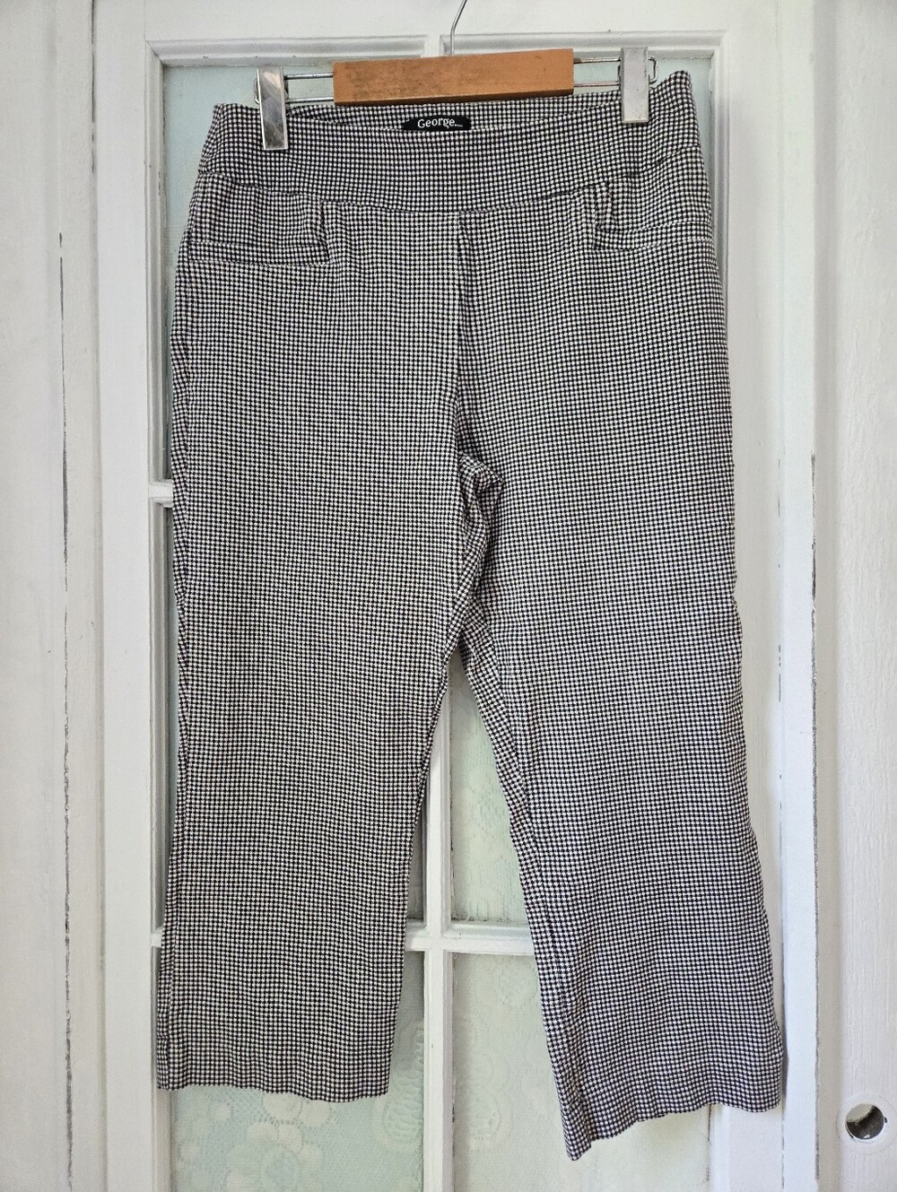 George Black White Gingham Crop Pants Size 12